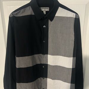 Express Black and Gray Plaid Shirt